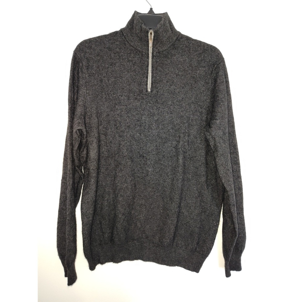 Club Room Mens Cashmere Sweater Large Gray 1/4 Zip Pullover 2-Ply Mock Neck L